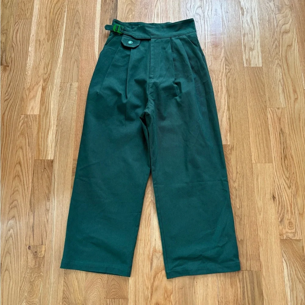 Pieces Uniques Le Pantalon Qwan Pleated Pants Gurkha Baggy Cotton Green M 32x32